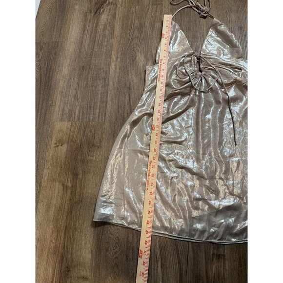 HOUSE OF CB Lucilla Beige Shimmer Mini Dress Mini Dress Large Metallic Shine - Picture 5 of 10